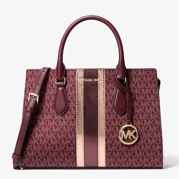 Michael Kors Sheila Medium Signature Logo and Metallic Satchel Crossbody Center - Picture 5 of 16